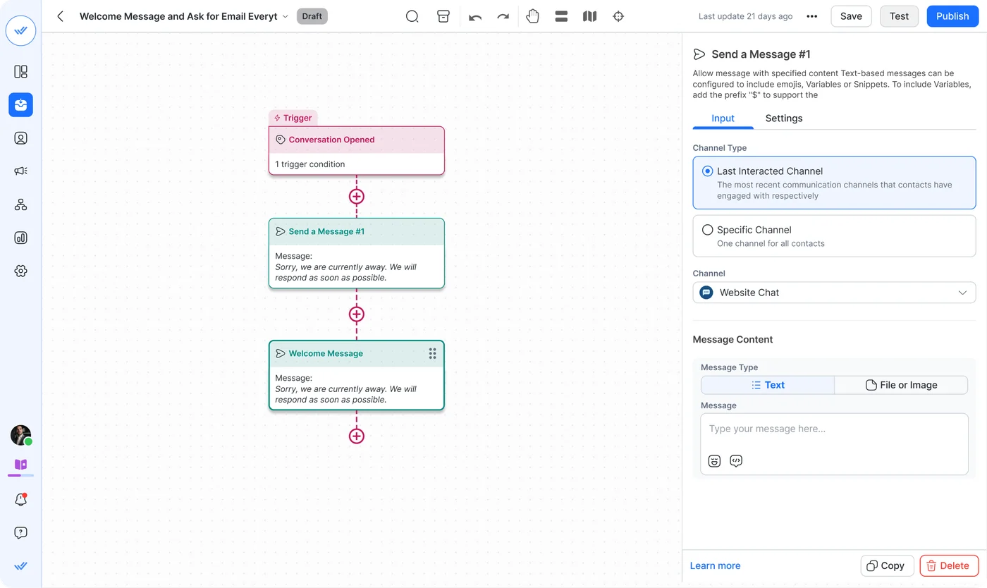 Editor de workflows de respond.io