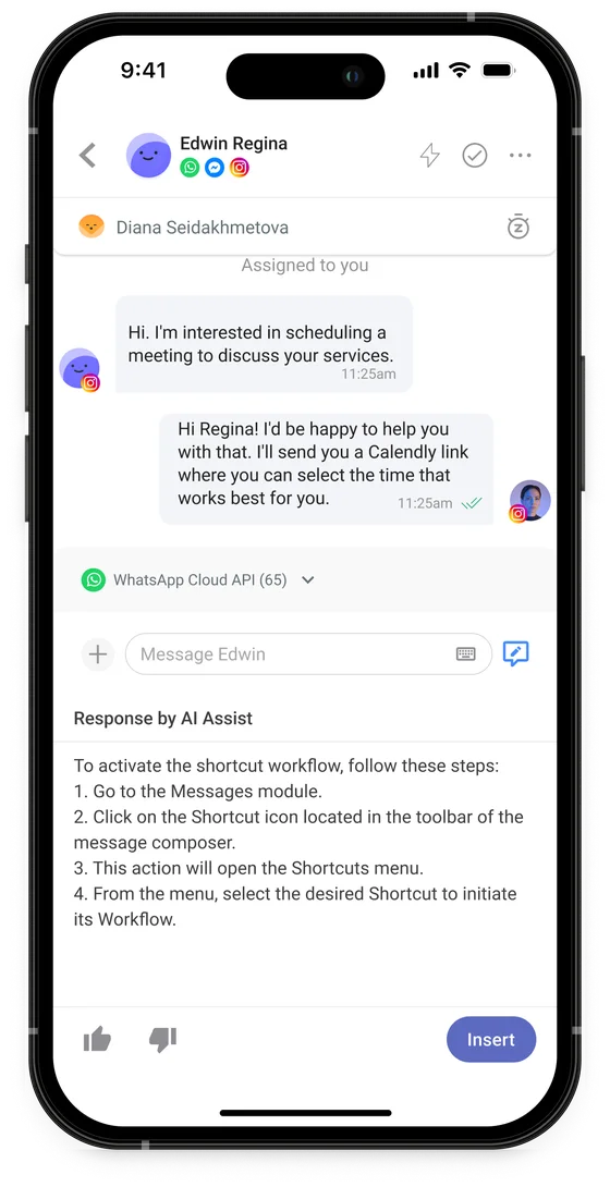 Asistente de IA de respond.io en el teléfono